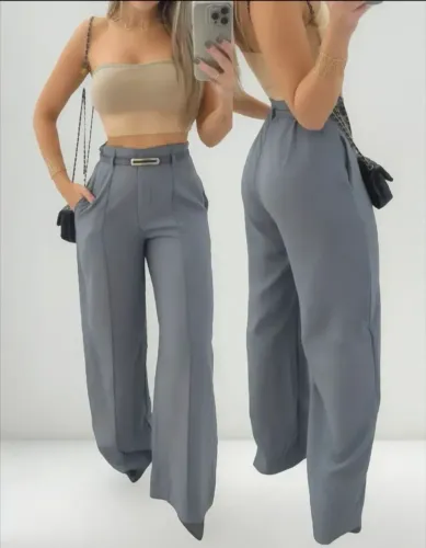 Calça feminina pantalona cinza