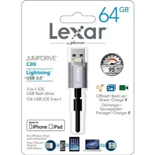 Pen Drive para iPhone Lightning 64 GB Lexar