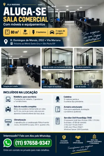 Sala comercial 80m2 - Prox. metrô e shopping Santa Cruz - pacote com móveis e equipamentos
