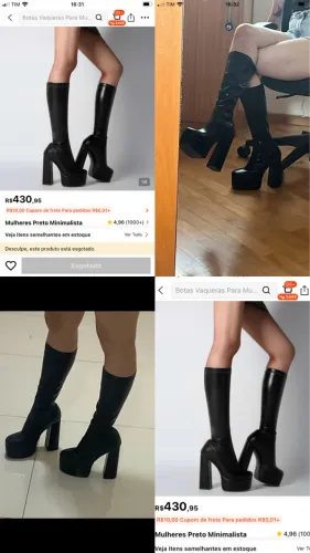 Bota preta de salto grosso, já utilizada mas conservada
