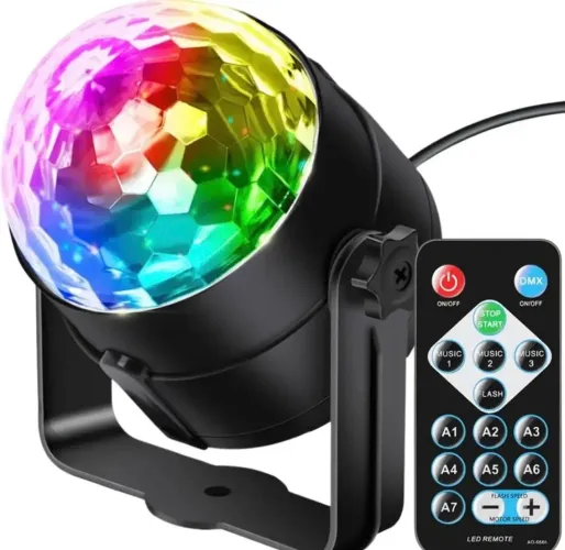 mini globo led rgb com controle remoto bivolt, aberto apenas para testar
