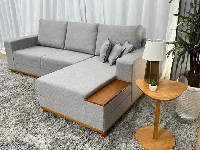 Sofá 3 Lugares 2,50 m Linho Cinza Chaise Luma a54