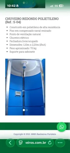 Banheiro Químico - CHUVEIRO REDONDO POLIETILENO