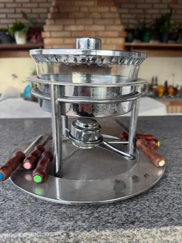 Fondue / Rechaud Inox Completo com 6 Garfinhos - Excelente Estado