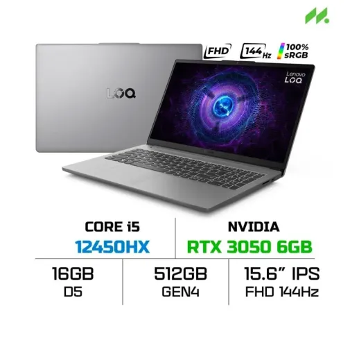 NOTEBOOK GAMER LENOVO LOQ RTX 3050 6GB + i5-12450HX + 16GB RAM