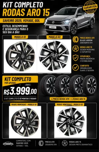 Rodas aro 15 Saveiro Volkswagen 4/100 + pneus 205/60/15 atr novos 