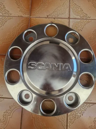 Par Calota Original Centro De Roda Scania Inox Cromada 10 Furos