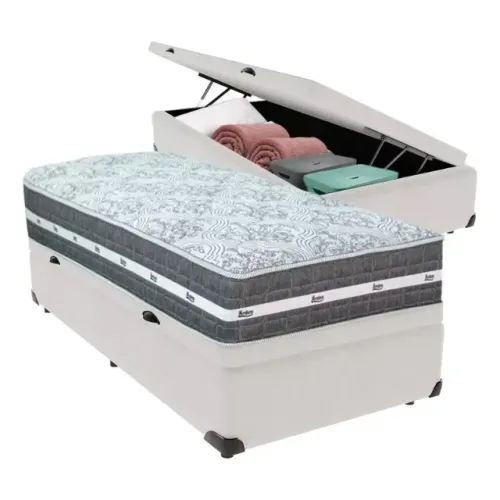 Cama Solteiro Completa Box com Colchão e Baú Novo