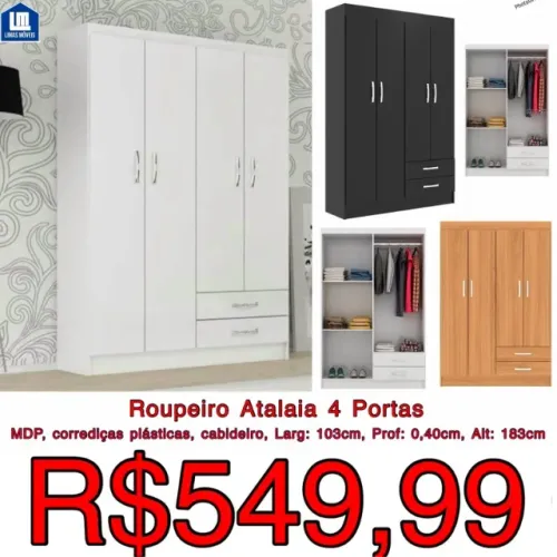 Roupeiro Atalaia 4 Portas e 2 Gavetas - FRETE GRÁTIS
