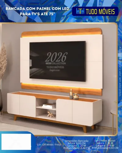 Conj. Rack + painel com LED para tv de até 75" a pronta entrega