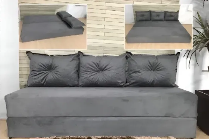 Sofá cama suede cinza