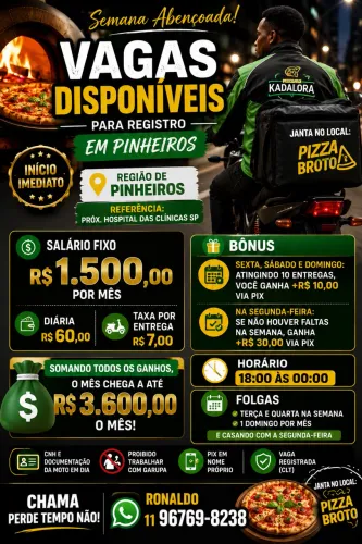 Vagas para motoboy entregador 