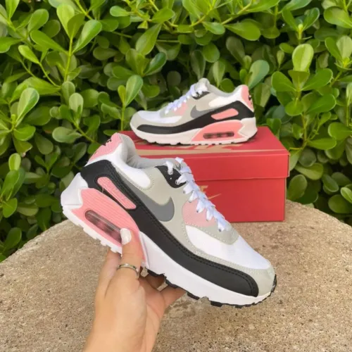 Tênis feminino Casual Air branco rosa e preto