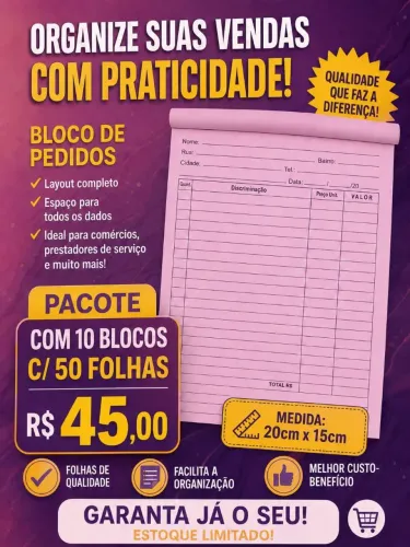 Bloco de Pedidos 20x15 cm (Pacote com 10 blocos)
