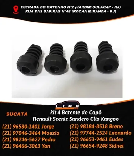 kit 4 Batente do Capô Renault Scenic Sandero Clio Kangoo