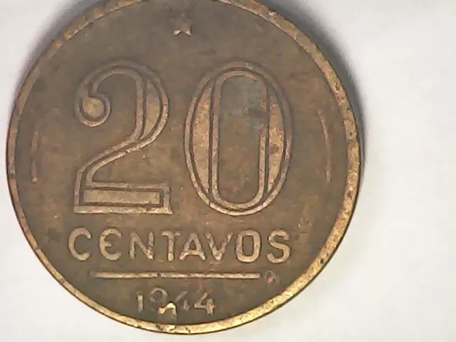Moeda Antiga De 20 Centavos - 1944 Com Sigla - Muito Bem Conservada - Getúlio Vargas