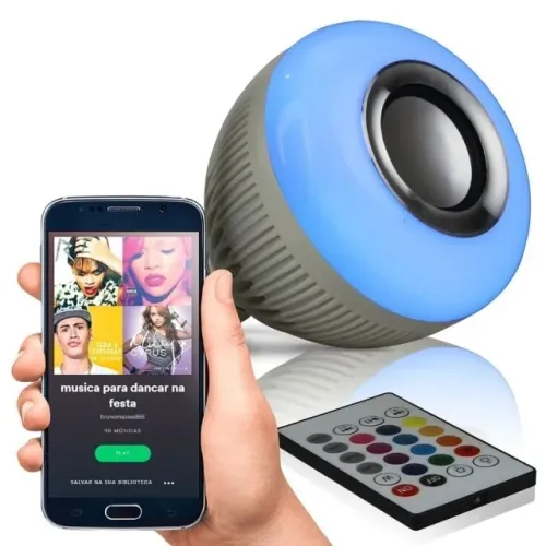 Lâmpada Led Bulbo 12w Rgb Controle Bluetooth Mp3 Toca Música