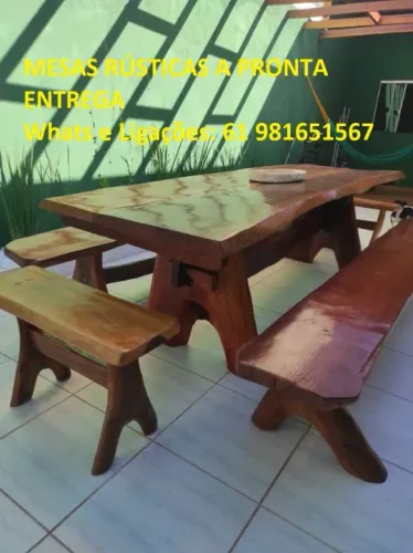 Mesas Rusticas com bancos prancha inteiriça