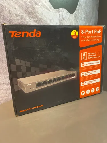 caixa do Switch de Mesa Tenda TEF1109P-8-63W PoE.