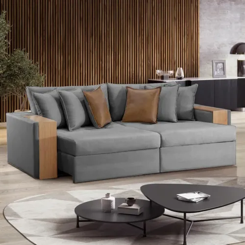 Sofá Retrátil Sem Caixa Design Moderno 2,32m Molas Bonnel tt876