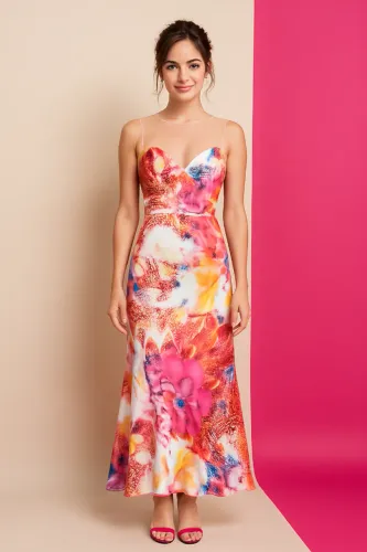 VESTIDO LONGO FLORAL EM SEDA 