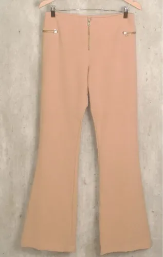 Calça Flare Nude Zíper Dourado