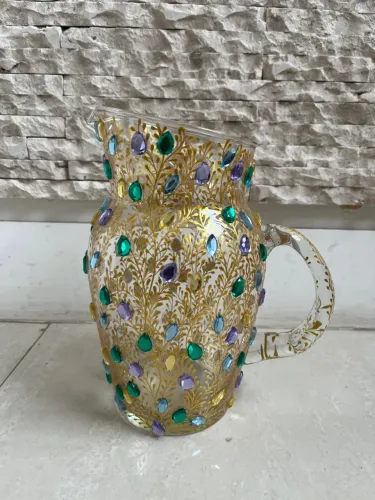 Jarra vidro com detalhes pedras coloridas nova