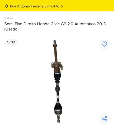 Semi Eixo Direito Honda Civic G9 2.0 Automático