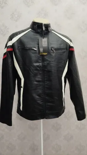 Jaqueta de Couro ecológico KRAYANI, interna peluciado, Masculina