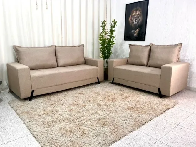 Sofá 2×3 Lugares Ref.8100 Bege Linho Frete Grátis - Até 12x 
