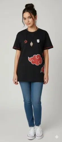 Camiseta Animê naruto dupla face com 3 colares 