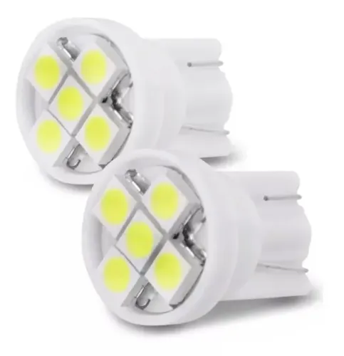 Par Lampadas Pingo Led T10 5 Leds Cabeça Reta 12v 6000k