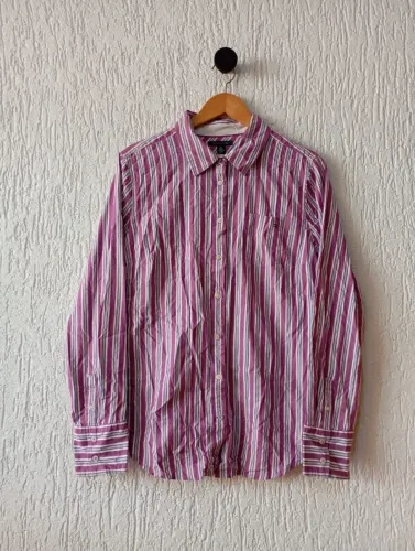 camisa tommy hilfiger listrada manga longa masculino tam g