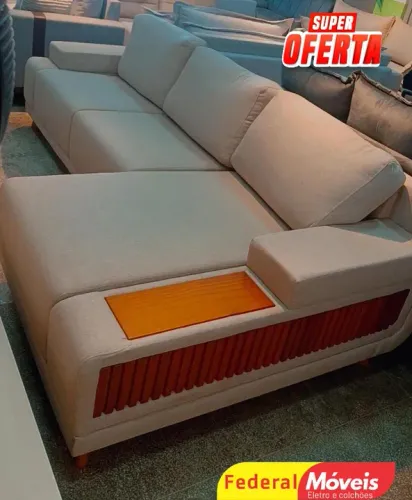 Sofá em Linho c/ Chaise 2,64m Lindo - Solicite Nosso Catálogo