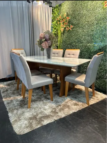 Mesa de jantar Bella com 6 lugares - Madeira laqueada no vidro TM:1.60x90
