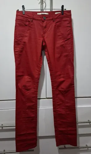 Calça Feminina Zara Woman Vermelha Resinada Biker Slim Fit Tam 38/40