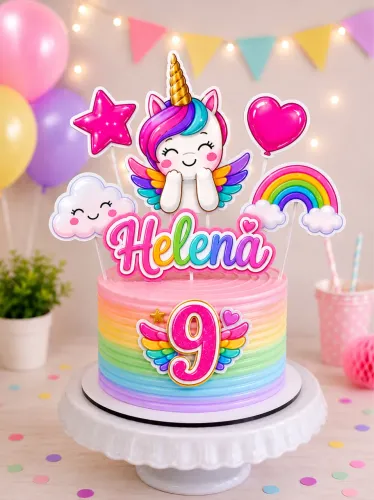 Topo de Bolo do Unicórnio Personalizado com nome e idade