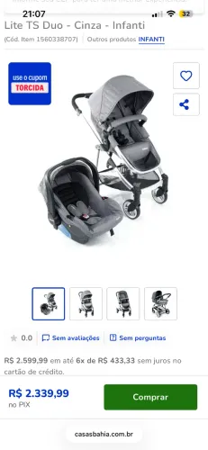 Carrinho de bebê epic lite duo infanti + bebê conforto + base isofix