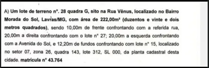 Lote Morada do Sol 222 m2