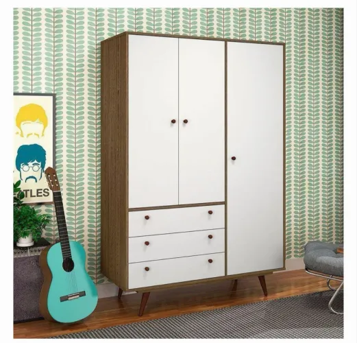 Guarda Roupa Solteiro 3 Portas 3 Gavetas Retrô 20 Olivar