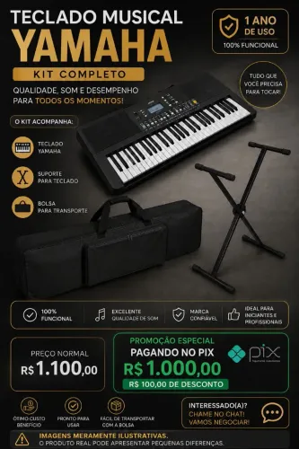 Teclado Yamaha Usado 100% Funcional + Capa + Suporte | R$ 1.000 no Pix