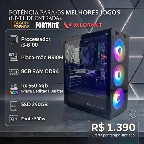 Pc gamer i3 8100 | 8GB DDR4 | RX 550 4GB | SSD 240GB