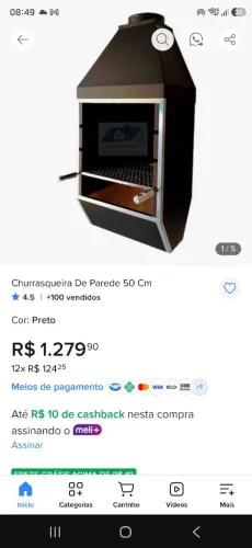 Novo Churrasqueira De Parede 50 Cm Preto + Tampa De Fechamento