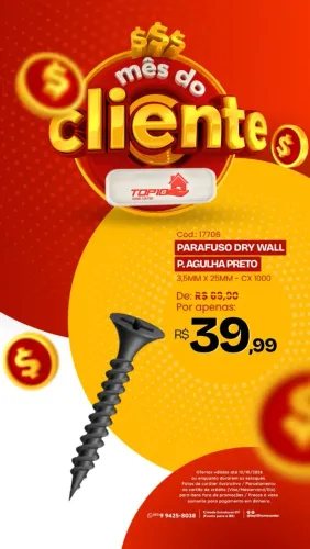 Parafuso dry Wall ponta agulha preto 3,5x25mm