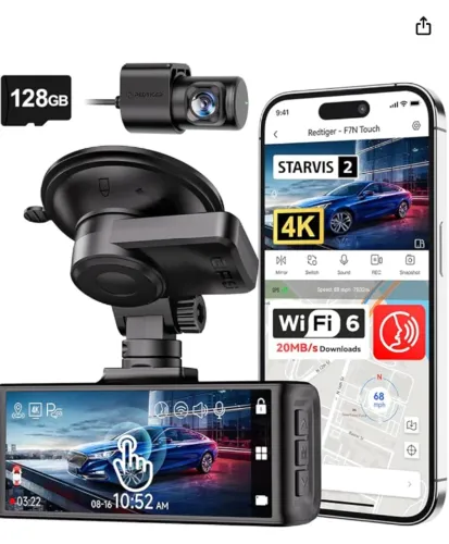 Camera veicular com GPS Frontal e Traseira Redtiger F7n touch