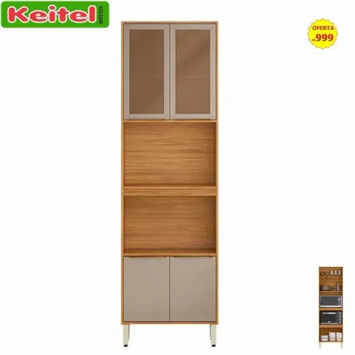 Torre / Paneleiro Forno e Micro Com Vidro Plena Cor Cinamomo / Nude 100% MDF