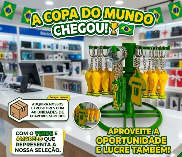Kit Expositor Copa Do Mundo Com 40 Chaveiros / Revenda