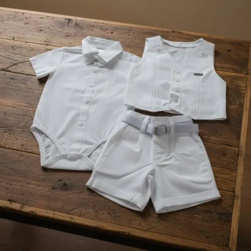 Conjunto de Bebê Social com Colete Branco Batizado - Novo