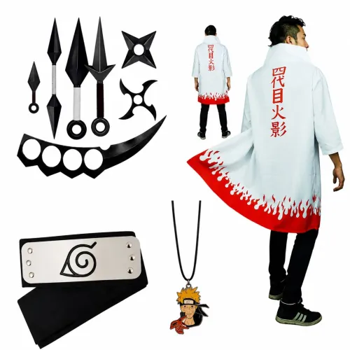 Cosplay Minato C/ Manto Hokage + Bandana + Kunai e Shuriken