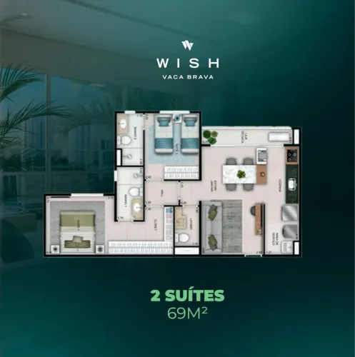 Wish Vaca Brava Apartamento com 2 Quarto(s) e 3 banheiro(s) à Venda, 69.00 por R$ 740000.0